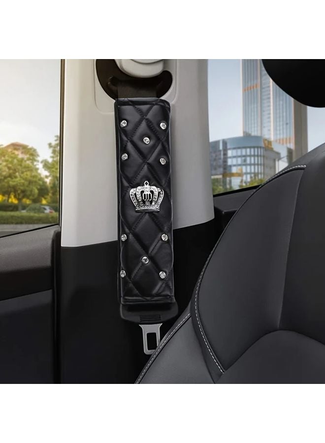Five Piece Black Faux Leather Car Accessories Set Steering Wheel Cover Neck Pillow Armrest Cushions - Image 3